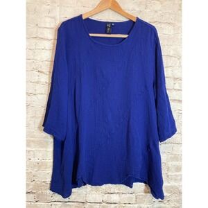 Focus Casual Life Lagenlook Top Women XL Cobalt Blue Asymmetric Hem Artsy Cotton